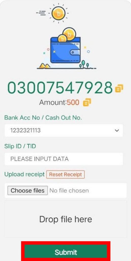 submit agent slip for six6s app is the gateway of Deposit at Six6s