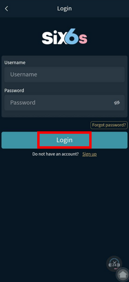 live casino login page of six6s