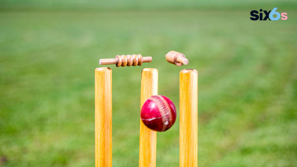 the ball hits the stumps and the six6s logo placed on the right corner in cricket betting match