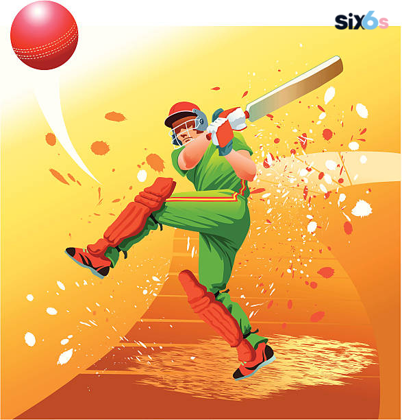High action illustration of a batsman hitting a cricket ball into the stands in Cricket Stock Exchange at six6s