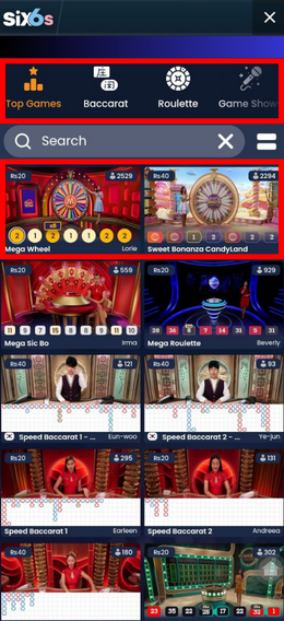 live casino all games in six6s